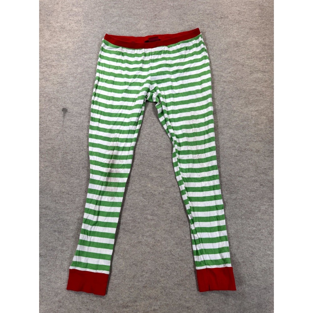 Wondershop Pajama Pants Womens Large White Green Striped Cotton Elastic Waist